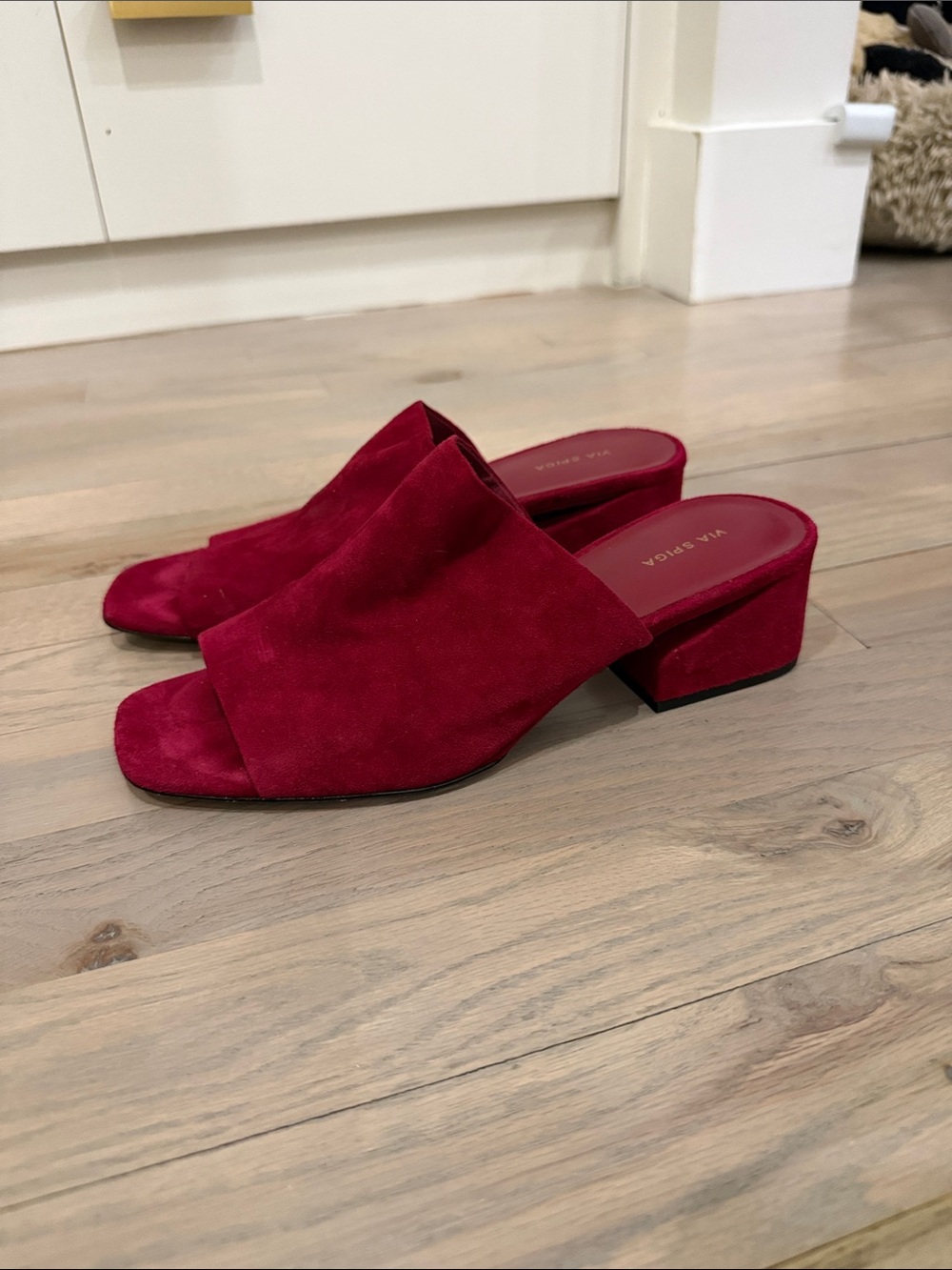 Via Spiga Crimson Suede Open-Toe Mule